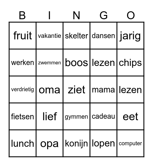 vakantie Bingo Card