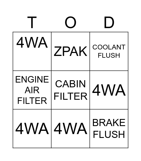 TOYOTA BINGO Card