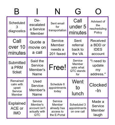 QTC Bingo Card