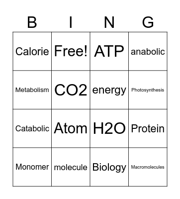 Bio Bingo Card