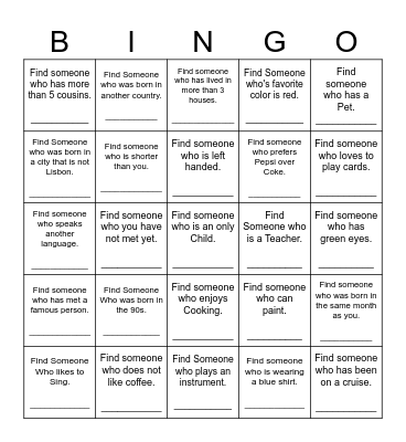 Find Someone Who Bingo Card