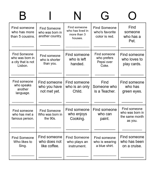 Find Someone Who Bingo Card