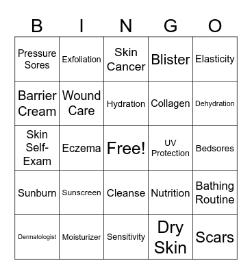 Skin Integrity Bingo Card
