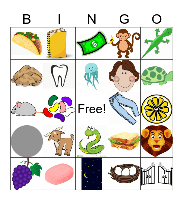 Begging Sounds Bingo Card