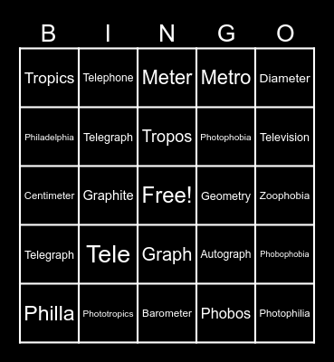 Roots 1-7 Bingo Card