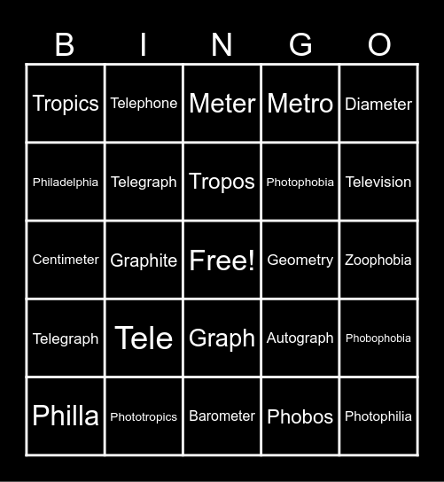 Roots 1-7 Bingo Card