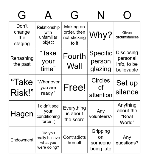 Gagnon Bingo Card