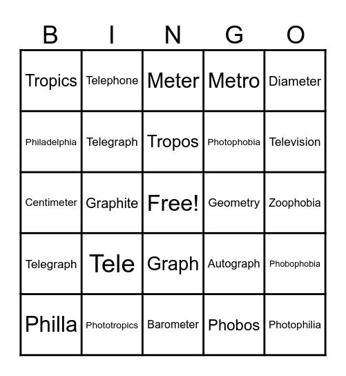 Roots 1-7 Bingo Card