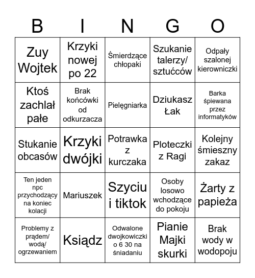 Bingo internat Bingo Card