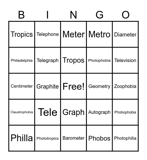 Roots 1-7 Bingo Card