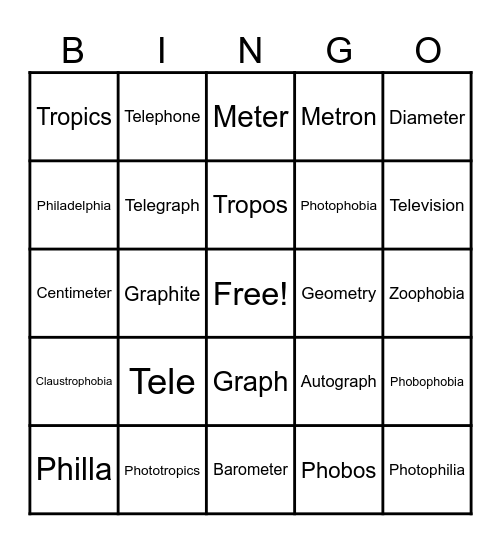 Roots 1-7 Bingo Card