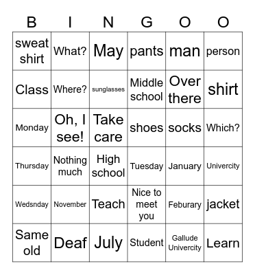 Untitled Bingo Card