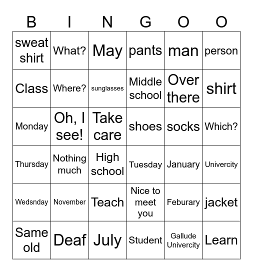 Untitled Bingo Card