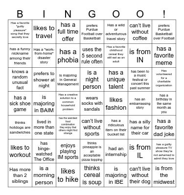 Find someone who... Bingo Card