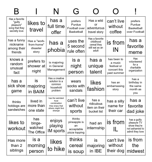 Find someone who... Bingo Card