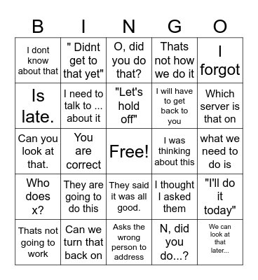 Untitled Bingo Card