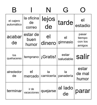 S3 U1S1 Repaso de vocabulario Bingo Card