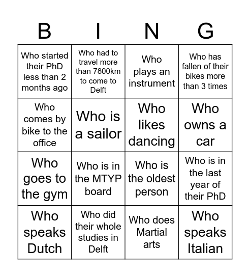 MTT Introduction Bingo Card