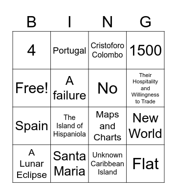 Voyages of Columbus BINGO Card