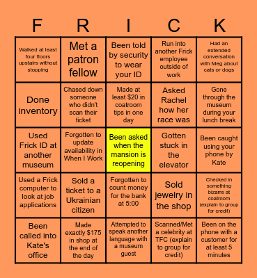 TFC Social 2023 Bingo Card