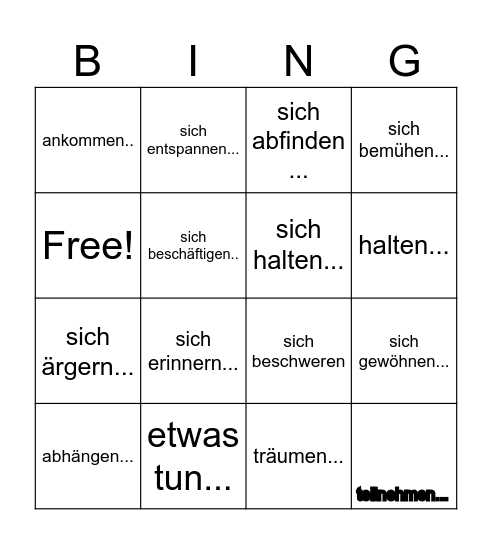 Verben mit präpositionalem Objekt Bingo Card