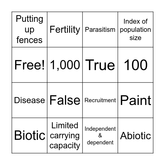 Wildlife Population Ecology Bingo Card