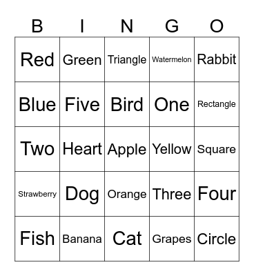 English words Bingo Card