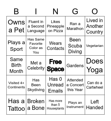 Ice Breaker BINGO Card