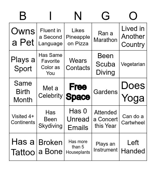 Ice Breaker BINGO Card