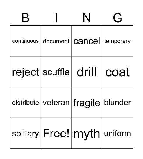 Sadlier Unit 1 Bingo Card