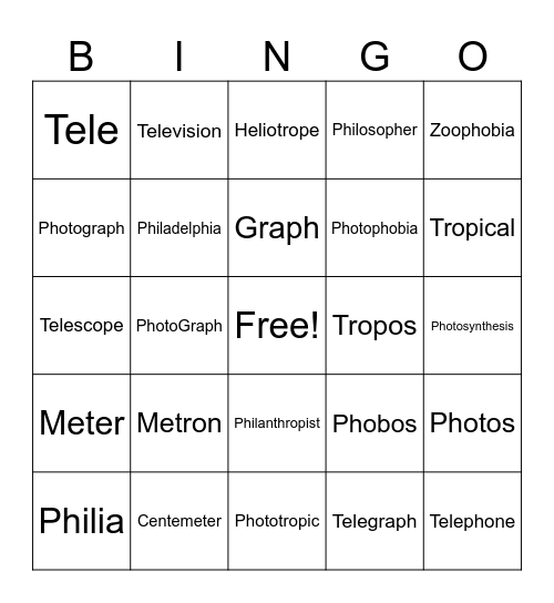 Roots 1-7 Bingo Card