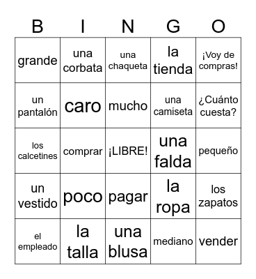 La Ropa Bingo Card