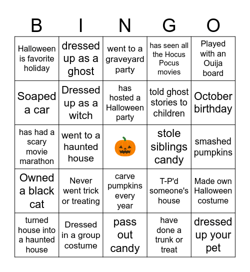 Halloween Bingo Card