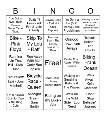 CARBON CONSCIOUS TRAVEL TUNES Bingo Card