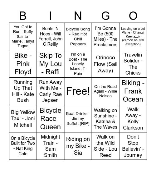 CARBON CONSCIOUS TRAVEL TUNES Bingo Card