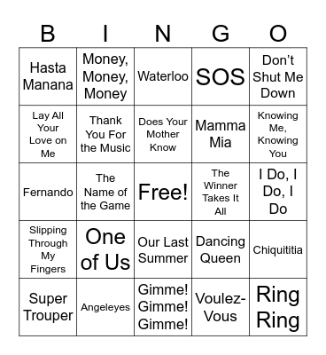 ABBA BABY Bingo Card