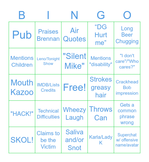 Uncle Rico Bingo Card