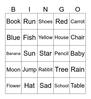 ENGLISH VOCABULARY Bingo Card