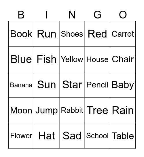 ENGLISH VOCABULARY Bingo Card