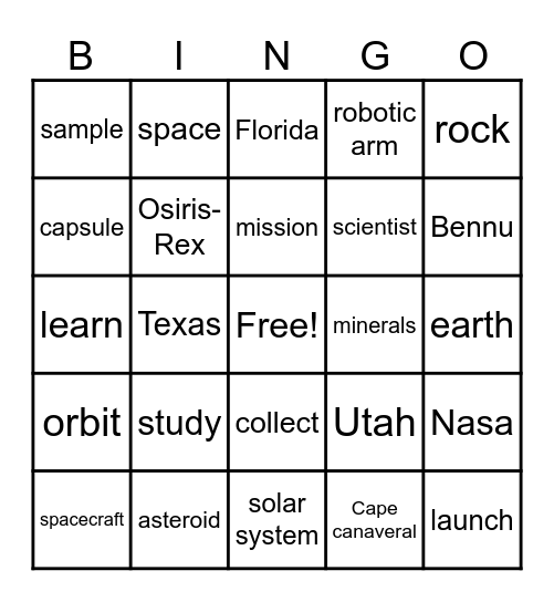 OSIRIS-REx Mission Bingo Card