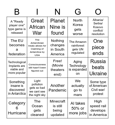 Future Predictions based in 2023 for 2050 Bingo Card