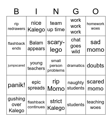 Flashback time Bingo Card