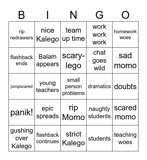 Flashback time Bingo Card