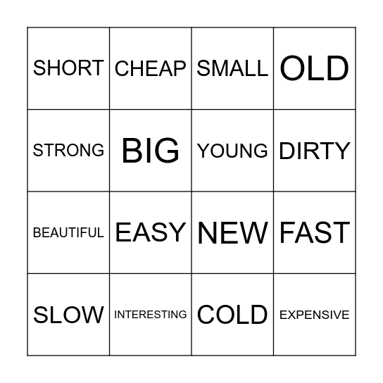 ADJECTIVES Bingo Card