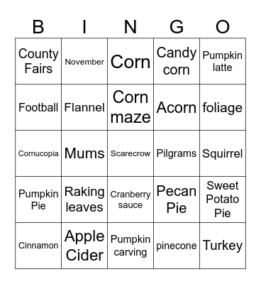 Fall Bingo Card