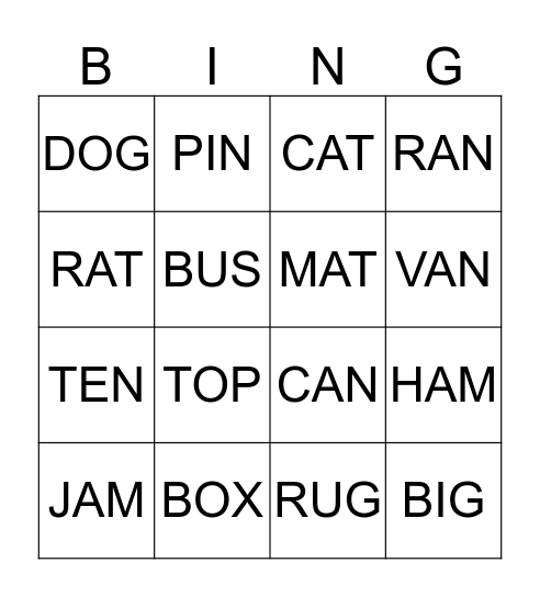 C-V-C BINGO Card