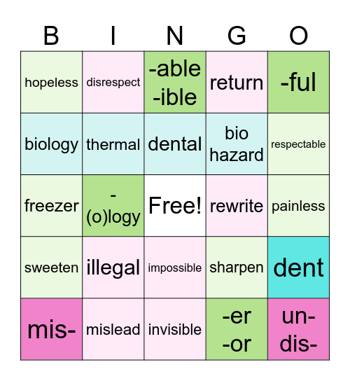 #2 Affixes Bingo Card