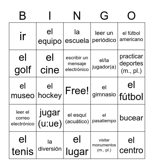 Senderos 1 Lesson 4 Vocab Bingo Card