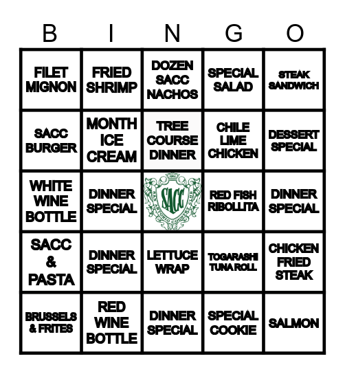 TAVERN MENU BINGO Card