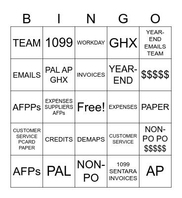 Accounts Payable Appreciation Week Bingo Card